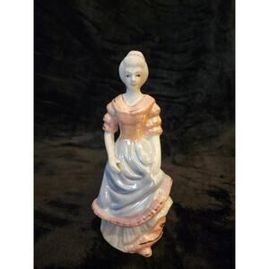 Vintage Victorian Lady Woman Figurine Pink & Blue Glossy